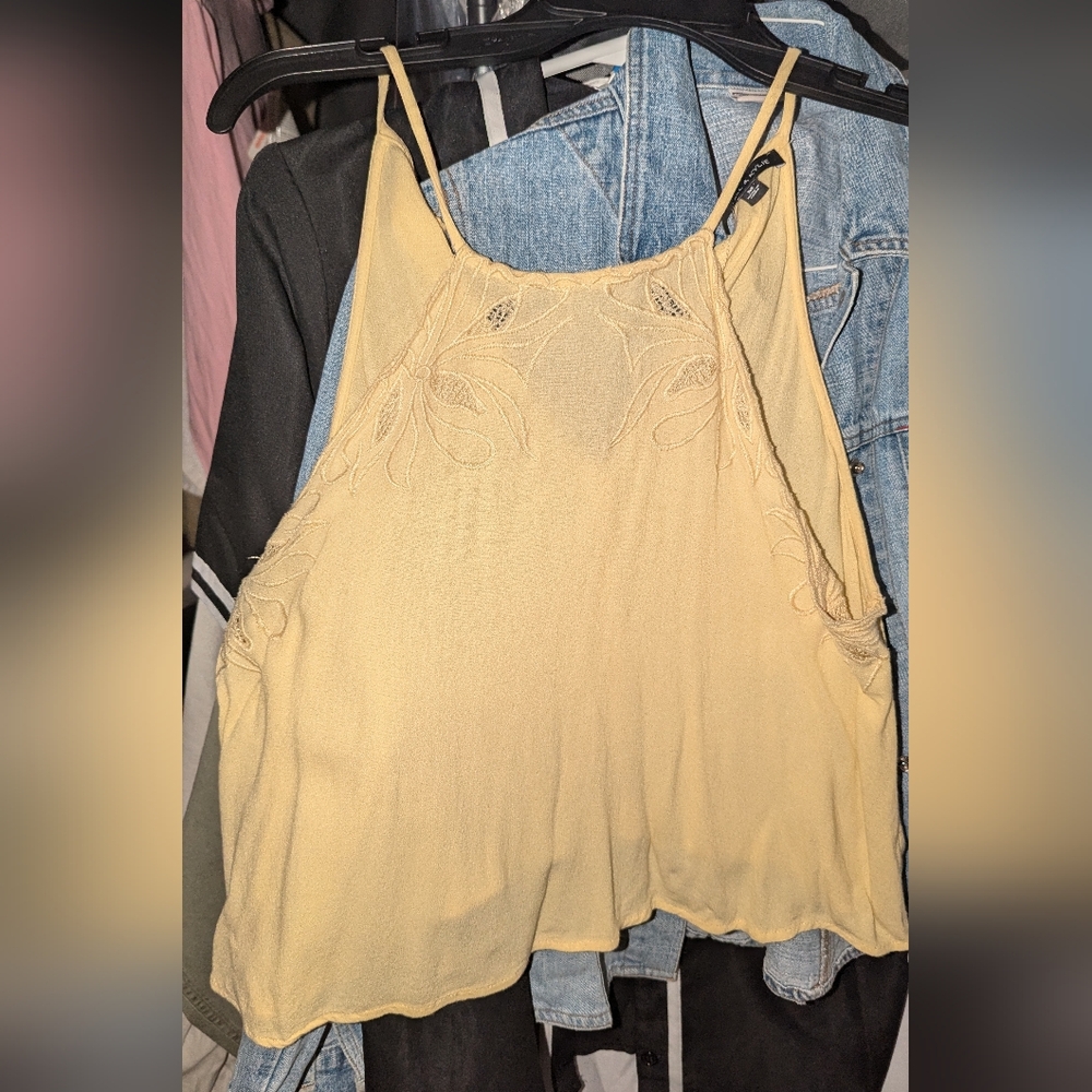 Sleeveless Yellow Embroidered Halter Top